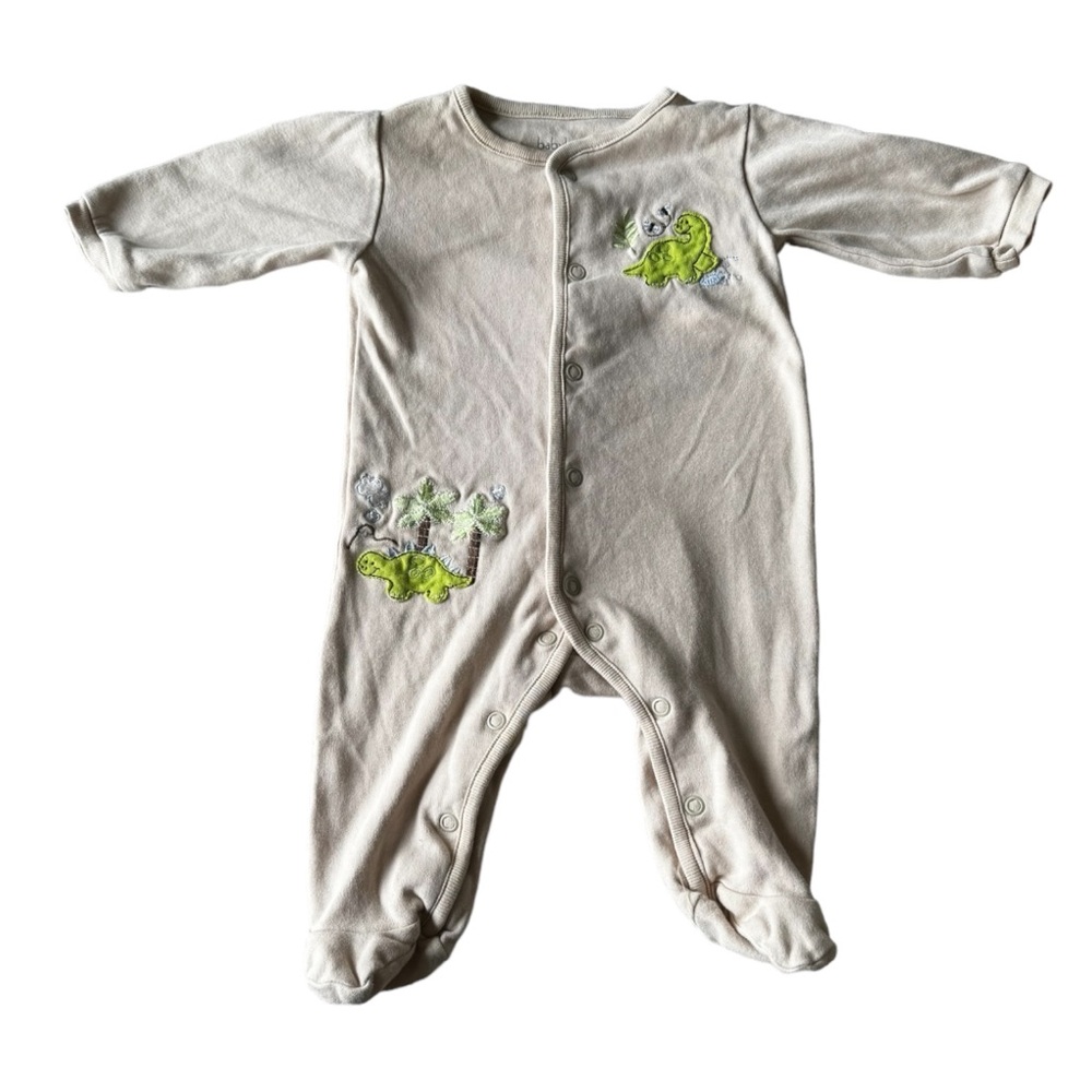 3 FOR $20 BABY BOOTS 3M Tan Cotton Dino Snap Button Footie Sleeper
